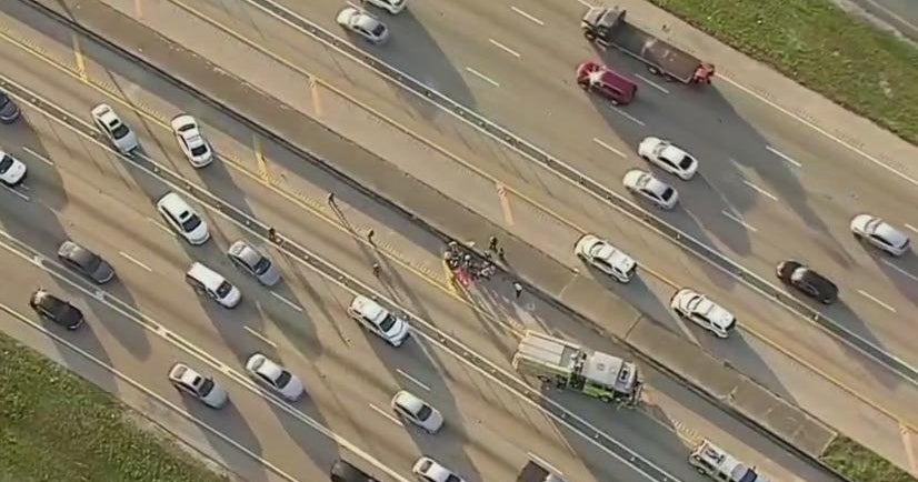 Man with knife hit by a pick up truck when he ran across I-95 lanes Man with knife hit by a pick up truck when he ran across I-95 lanes