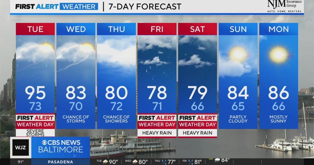 High temps, severe storm chances on Tuesday in Maryland - CBS Baltimore