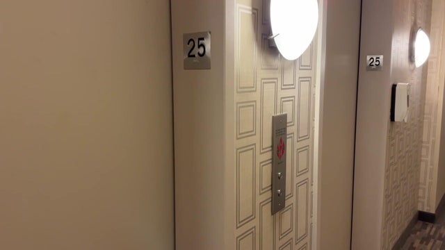 Two elevators inside Hunter's Point South Commons. 