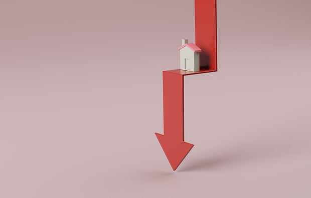 Urban Housing Crisis Real Estate Home Loans and Downward Housing Graph. 