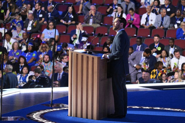 Former President Jimmy Carter's grandson Jason Carter speaks on the second day of the Democratic National Convention at the United Center in Chicago on Aug. 20, 2024.