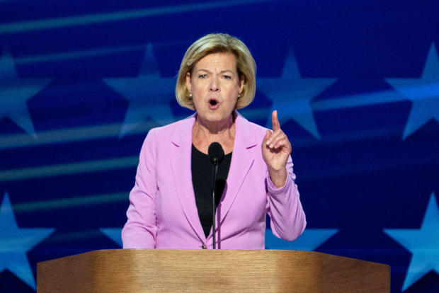 Sen. Tammy Baldwin speaks during the final night of the 2024 Democratic National Convention in Chicago on Thursday, Aug. 22, 2024. 