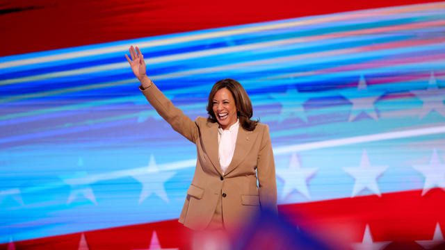 Vice President and 2024 Democratic presidential candidate Kamala Harris gestures as she speaks on the first day of the Democratic National Convention at the United Center in Chicago, Illinois, on August 19, 2024. 