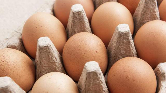 Brown eggs in an egg box, close-up 