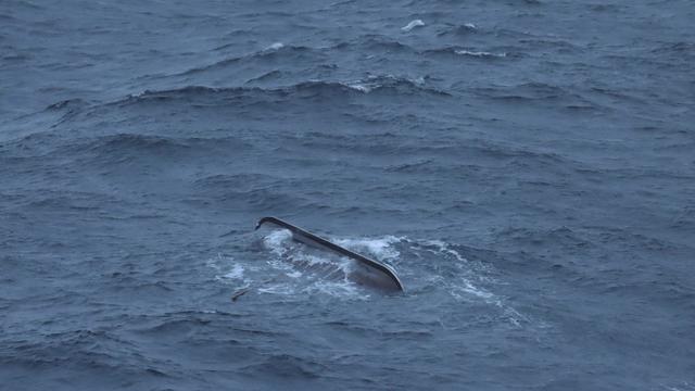 This photo released by the Norwegian Armed Forces/Coast Guard shows the Viking ship replica, called Naddodd, where it was found Aug. 28, 2024, after capsizing a day earlier off Norway's coast. 