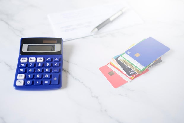 Credit cards with calculator and bill