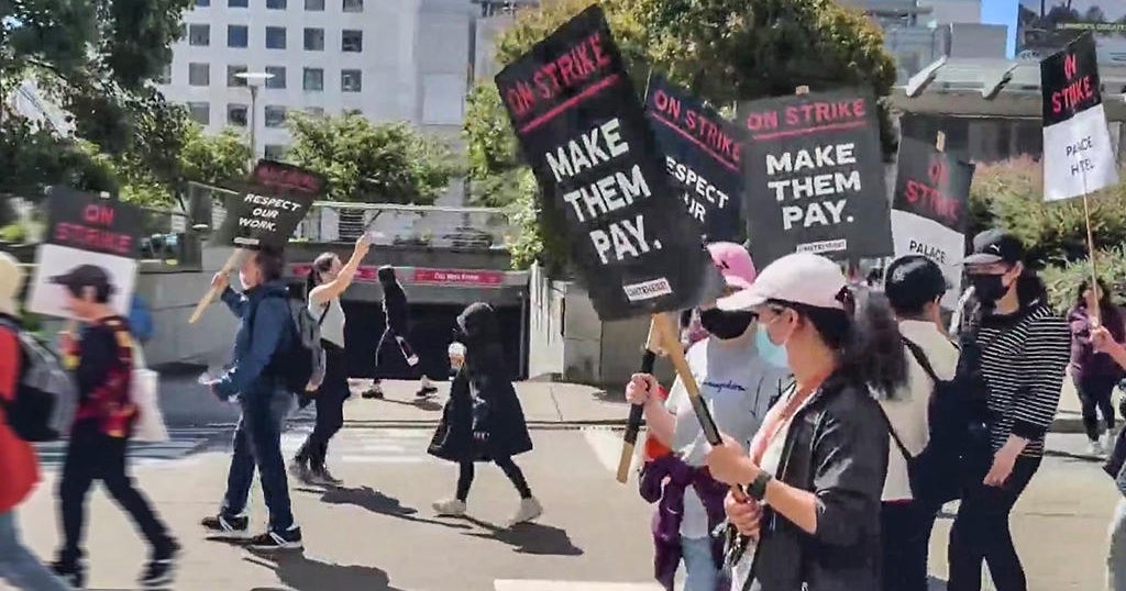 Striking hospitality workers walk picket lines in San Francisco - CBS ...