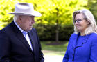 Then-Congresswoman Liz Cheney stands with her dad, former Vice President Dick Cheney, at his house in Virginia after she was ousted from her GOP leadership role, May 12, 2021, McLean, Virginia. 