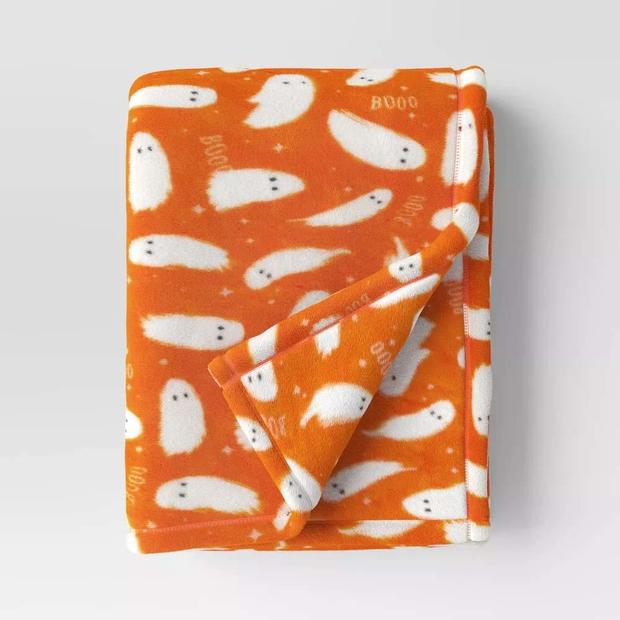 Ghost printed plush Halloween throw blanket 