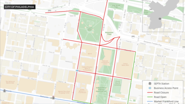 Road closures map for the 2024 presidential debate in Philadelphia 