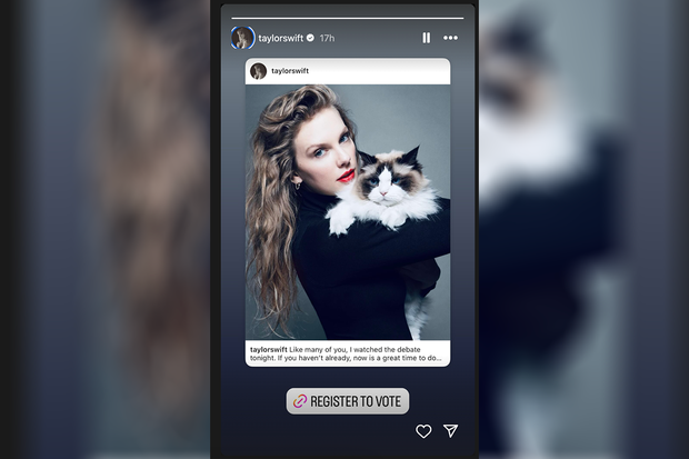 Taylor Swift's Instagram story urging fans to register to vote on Tuesday, Sept. 10, 2024.