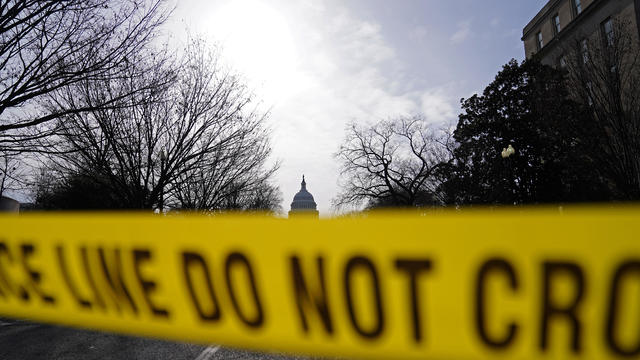 The U.S. Capitol is seen behind yellow police tape on January 16, 2021 in Washington, DC. 