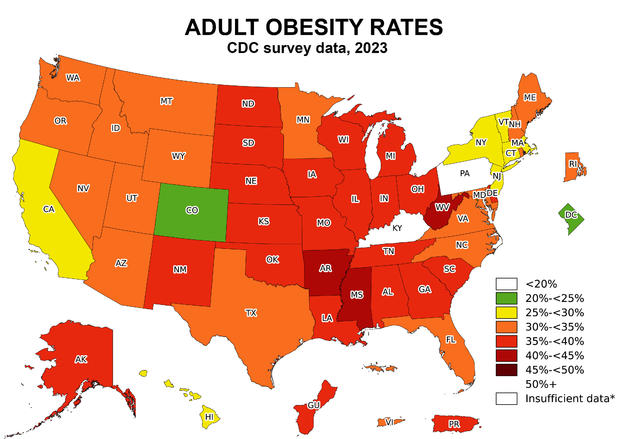 Map of U.S. obesity rates 