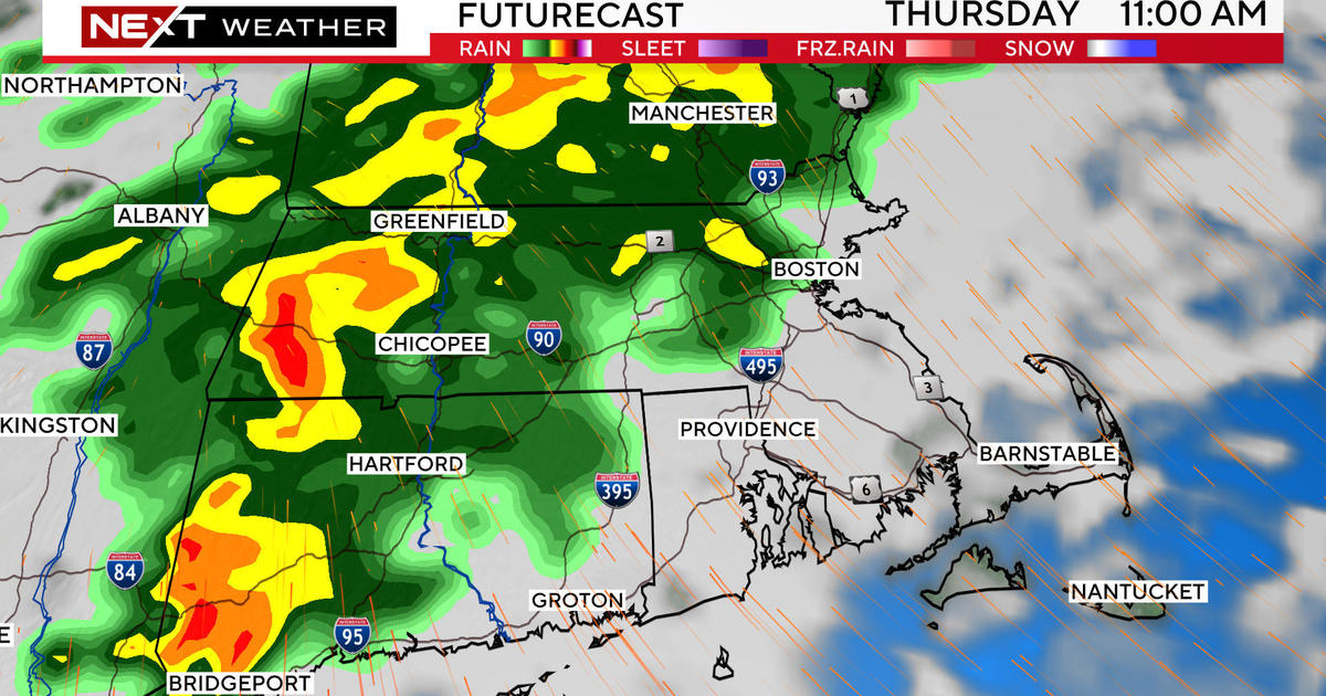 Weather forecast maps show when heavy rain will occur in Massachusetts on Thursday