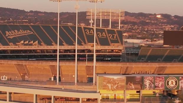 Oakland Coliseum at twilight 