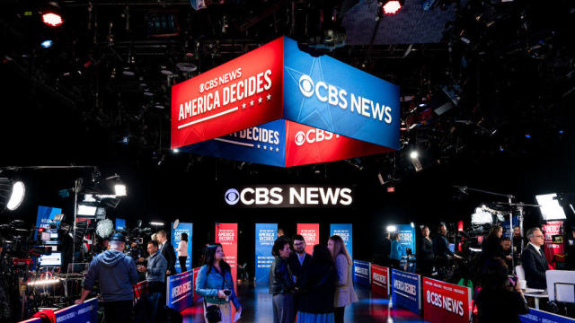 CBS News signage in the spin room ahead of the first vice presidential debate at the CBS Broadcast Center in New York on Tuesday, Oct. 1, 2024. 