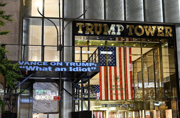 The Democratic National Committee Projects Messages On Trump Tower On The Eve Of The Vice Presidential Debate 