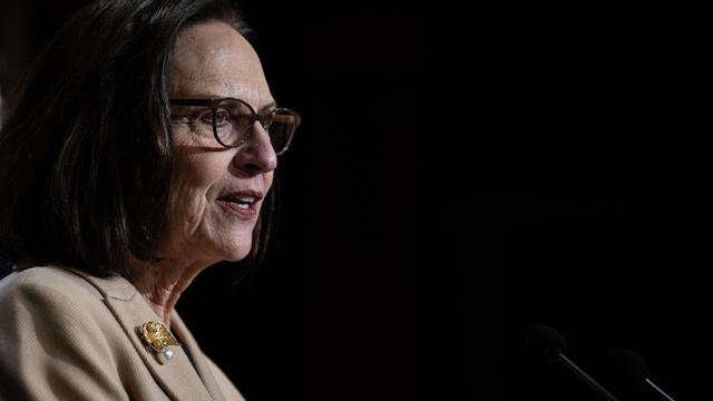 Sen. Deb Fischer speaks as Senate Republicans hold a news conference on Defense Secretary Austin and his health transparency at the US Capitol in Washington, DC on January 11, 2024. 