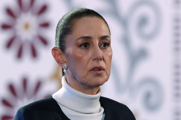 Mexico's President Claudia Sheinbaum presents her security plan during a press conference at the National Palace, in Mexico City 