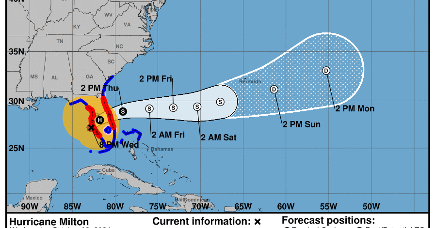 Maps show track of Hurricane Milton - 212329 5day Cone No Line And Wind