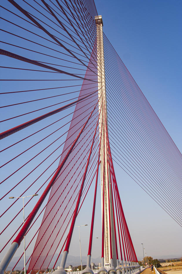 Puente de Castilla-La Mancha is a cable-stayed bridge that rises over the Tagus River, in the Spanish city of Talavera de la Reina, in the province of Toledo, autonomous community of Castilla-La Mancha. At 192 meters high, it is the highest bridge in Spai 