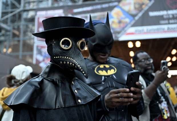 People wearing costumes and makeup visit New York Comic-Con 2024 held at Jacob K. Javits Center in New York, United States on October 17, 2024.