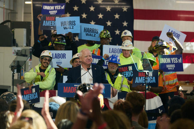 Gov. Tim Walz speaks at Macomb County Community College in Warren, Michigan, on Friday, Oct. 11, 2024. 