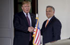 President Donald Trump shakes hands with Hungarian Prime Minister Viktor Orbán outside the West Wing of the White House on Monday, May 13, 2019. 