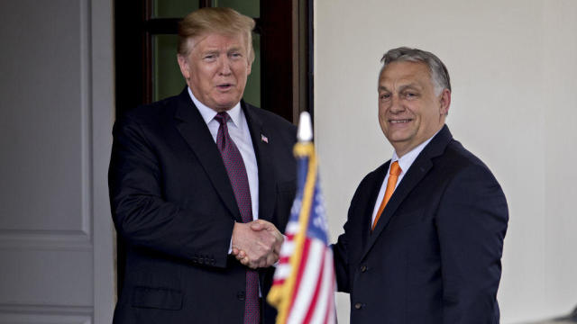 President Donald Trump shakes hands with Hungarian Prime Minister Viktor Orbán outside the West Wing of the White House on Monday, May 13, 2019. 