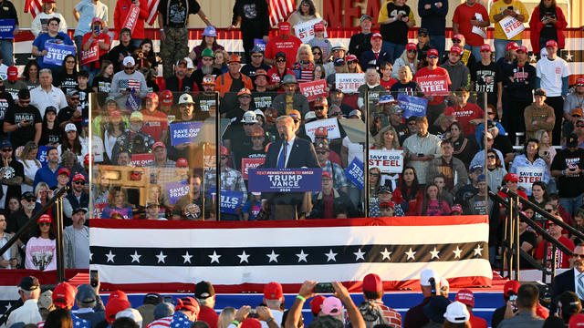 Former President Donald Trump speaks during a campaign rally at the Cobb Energy Performing Arts Centre on Oct. 15, 2024, in Atlanta, Georgia. 