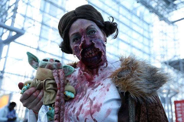 A cosplayer dressed as zombie Princess Leia poses during the New York Comic Con at Jacob Javits Center on October 18, 2024 in New York City.