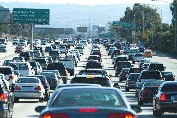 Cars in a traffic jam in Los Angeles, California 