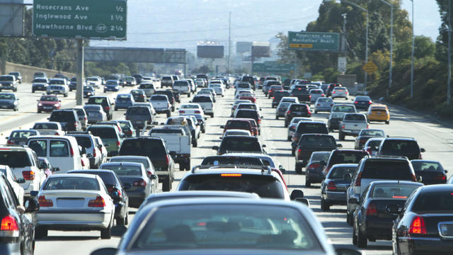 Cars in a traffic jam in Los Angeles, California 