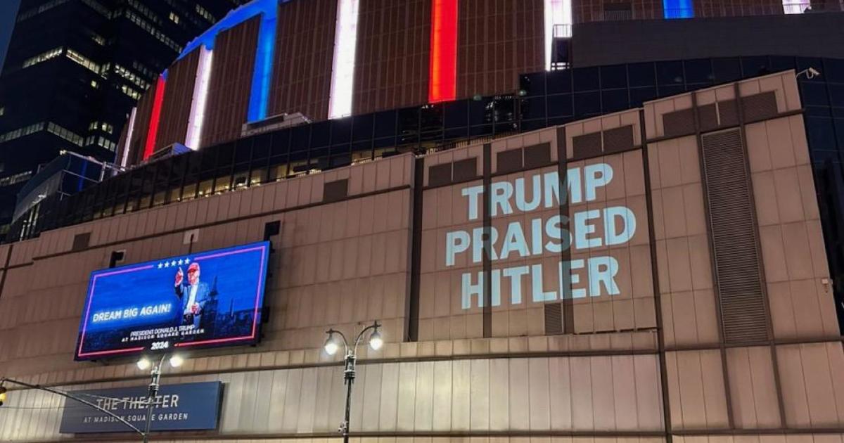 DNC projects message tying Trump to Hitler on MSG during rally