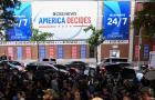 Trump and Harris supporters gather outside of the CBS Studios in New York during Vice Presidential debate 