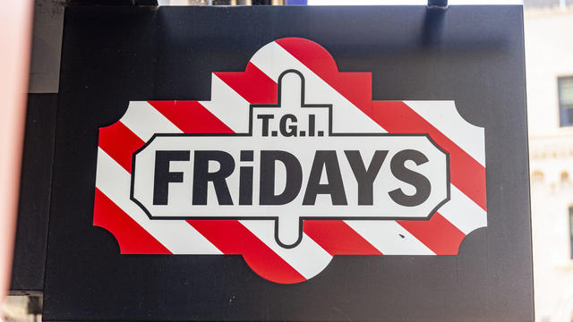 TGI Fridays logo and slogan on their restaurant in Leicester 