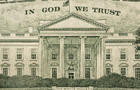 Close-up of US paper bill with white house 