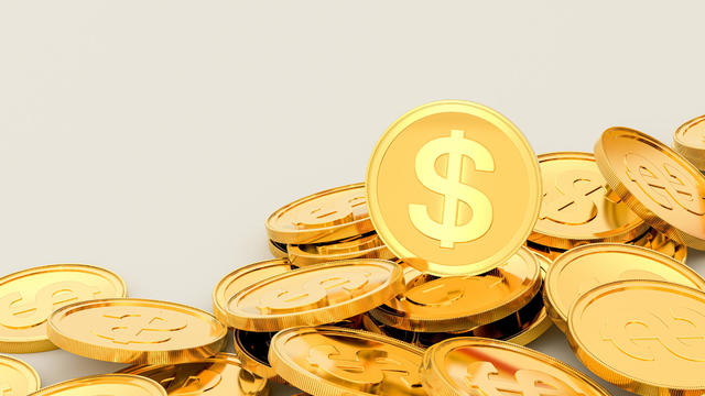 Concept of US dollars and gold coins,3D rendering 