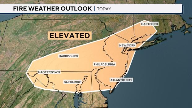 Fire weather conditions map for the Northeast 