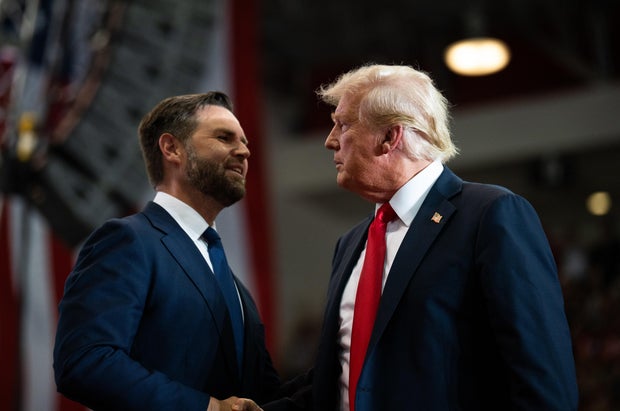 Sen. J.D. Vance introduces former President Donald Trump during a rally at Herb Brooks National Hockey Center on July 27, 2024 in St Cloud, Minnesota.