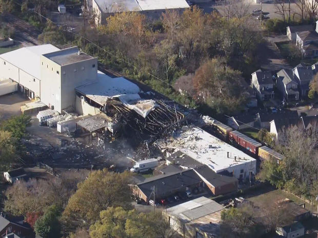 An image capture from aerial footage shows the aftermath of an explosion in Louisville, Kentucky, Nov. 12, 2024. 