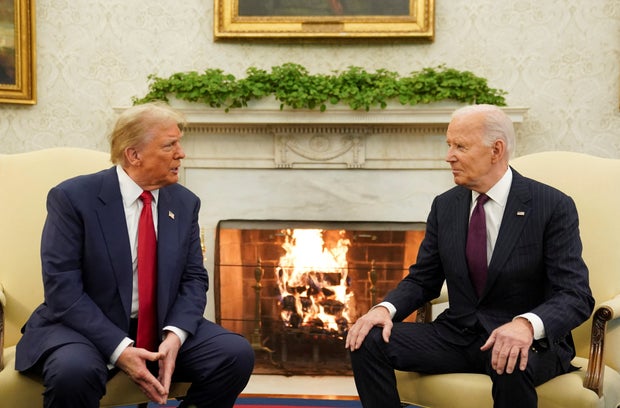 U.S. President Joe Biden meets with President-elect Donald Trump in the Oval Office at the White House in Washington