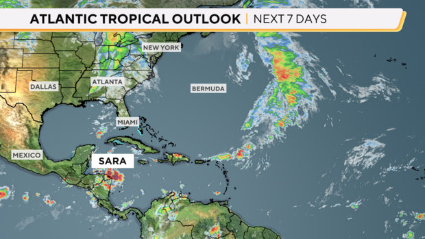 Map of Tropical Depression Sara in the Caribbean 