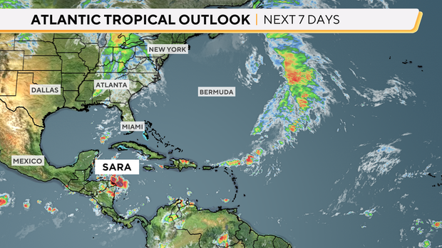 Map of Tropical Depression Sara in the Caribbean