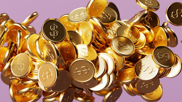 Digitally generated image of abstract background with gold dollar coins 