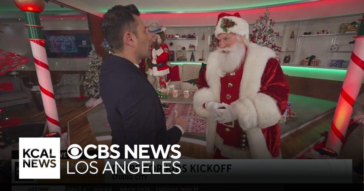 Santa arrives at the KCAL News studio for the CHiPs For Kids Toy Drive ...