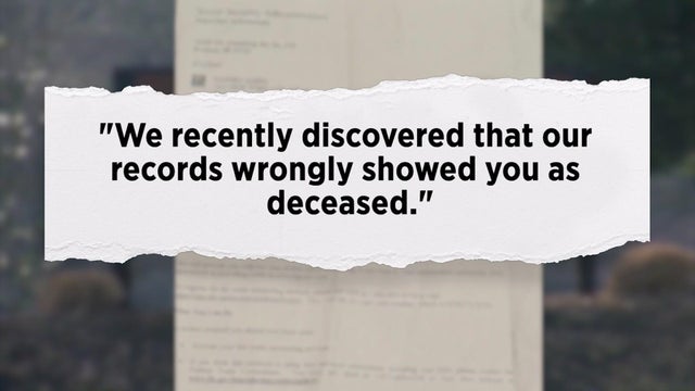 An excerpt from a document reading, "We recently discovered that our records wrongly showed you as deceased."