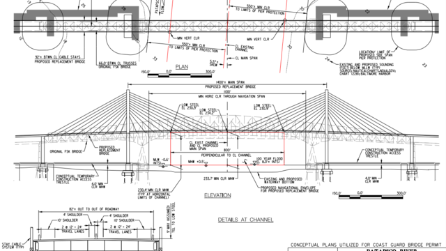 Baltimore's Francis Scott Key Bridge could be taller when it is rebuilt, according to preliminary renderings from the Maryland Transportation Authority (MTA). 