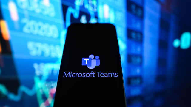 In this photo illustration a Microsoft Teams logo is seen 