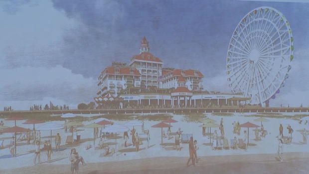 An artist's rendering of the hotel planned for Wonderland Pier, the Ferris wheel is seen next to the beachfront hotel 